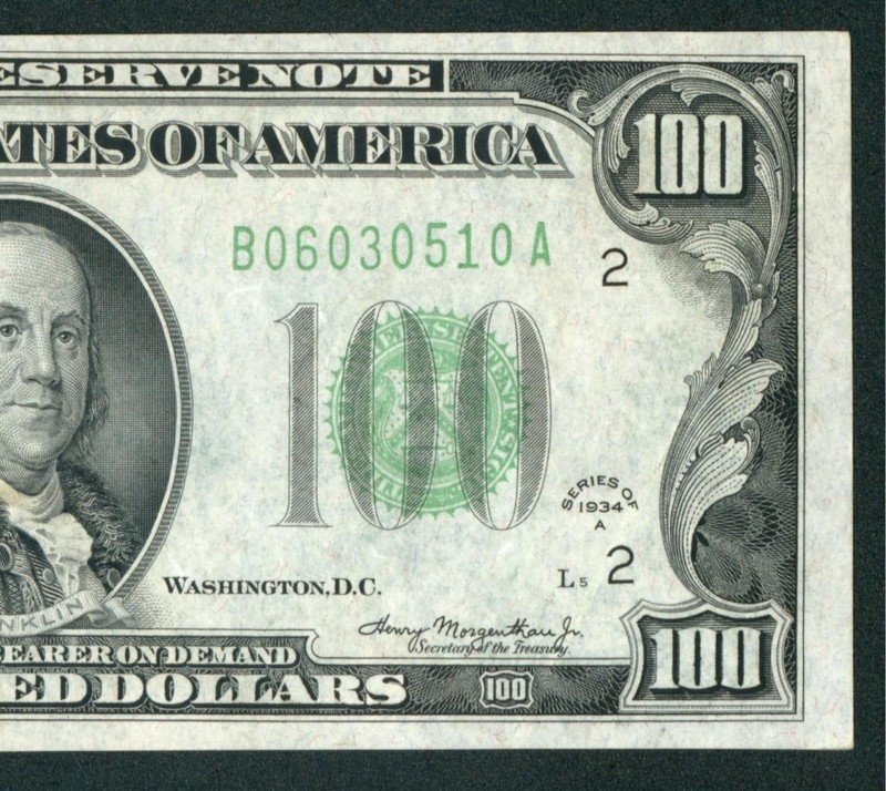 $100 1934 ((CHOICE AU)) Federal Reserve Note ** DAILY CURRENCY AUCTIONS