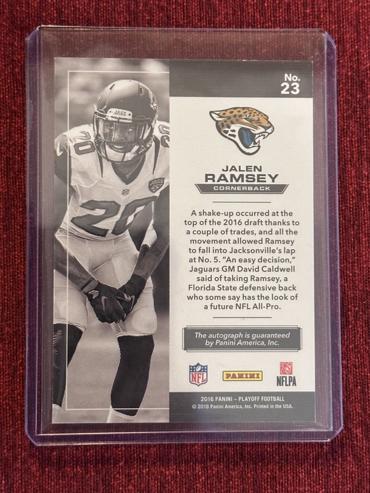 2016 Panini Playoff Jalen Ramsey Touchdown Auto 1/1 view 2