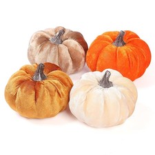 4PCS Artificial Velvet Pumpkins   Small Faux Pumpkins for Fall Decor, Thanksg...