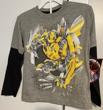 Transformers Bumblebee Graphic T-Shirt Size 4 Long Layered Sleeves Autobot NWT