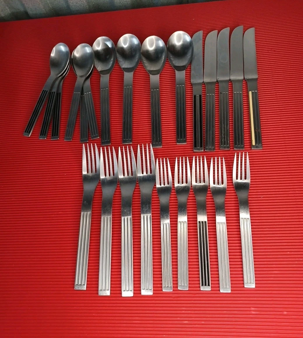 25 Pc Dansk Thebe Vintage Stainless Mixed Flatware Forks Spoons Knives & Serving