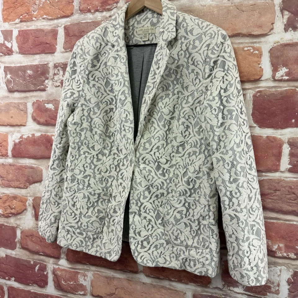 Blazer de Colección Appleseeds para Mujer 14P Blanco Encaje Jersey Forrado Informal Chaqueta de Carrera Foto 3 de 4