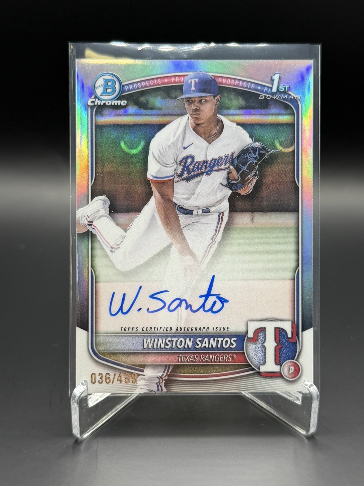 2025 Bowman Chrome Prospect Refractor Auto /499 Winston Santos #CPA-WS Rangers