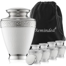 Set of 5 Celtic Cremation Urns for Human Ashes - 1 Brass Adult 4 Keepsake Mini
