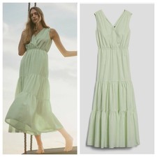 NWT Banana Republic organic cotton tencil tiered maxi dress size M Tall green