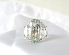 Vintage Sterling Silver 925 Natural Heated Green Amethyst Statement Ring Size 9