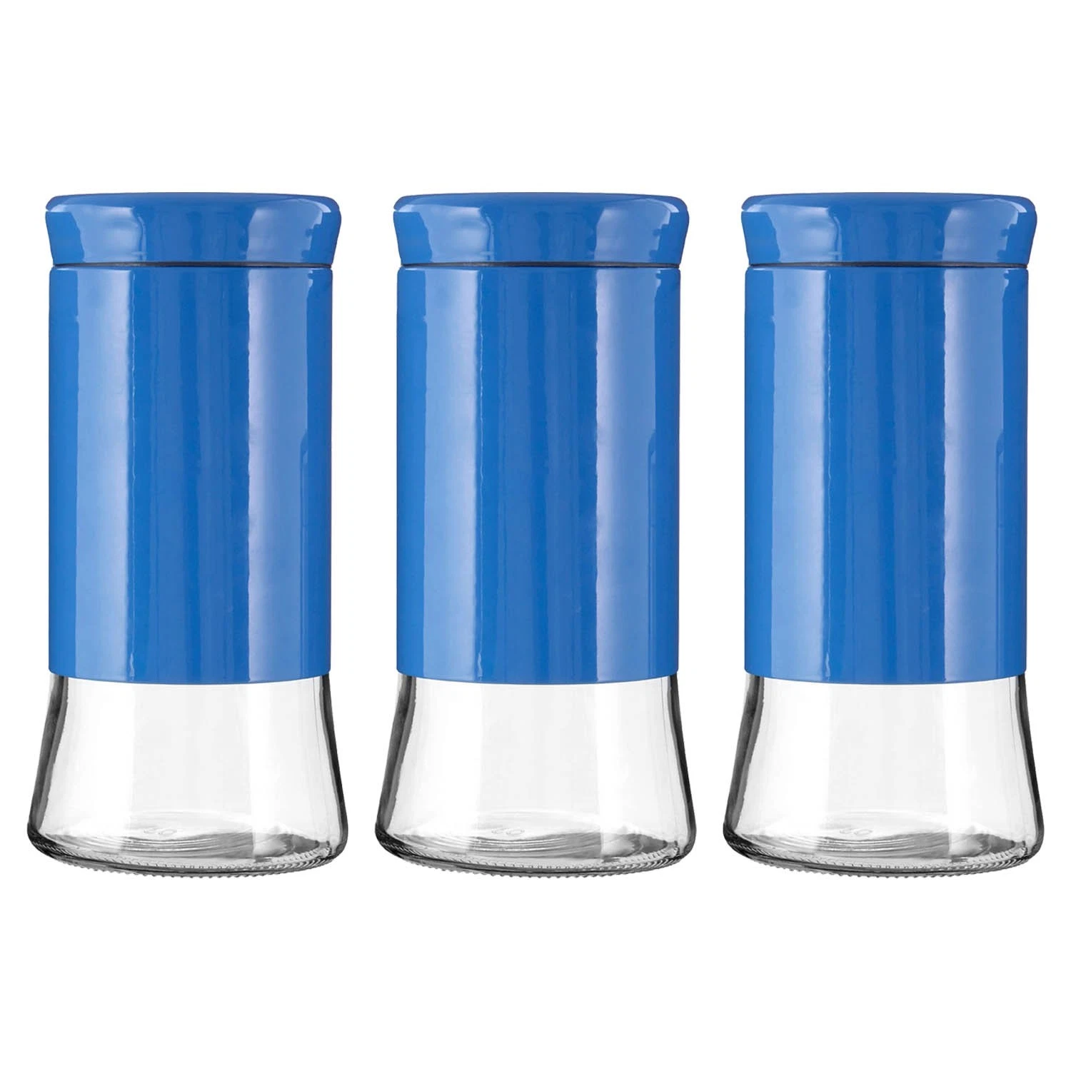 Set of 3 1.5 Litre Blue Stainless Steel Preserving Jams Food Glass Storage Jars