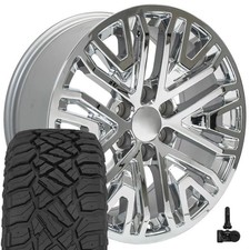 Set 5906 Chrome 20x9 Wheels 27555r20 Rt Tires Tpms Fit Cadillac Chevy Gmc