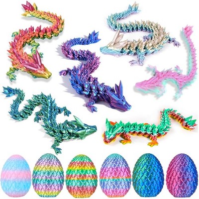 6PCS 3D Printed Dragon Eggs with Dragon Inside, Easter Basket Stuffers Mini M...