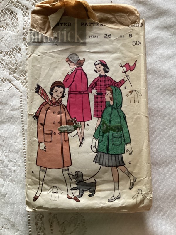 Butterick 8289 Vintage Sewing Pattern Girls coats 1950s Sz 8