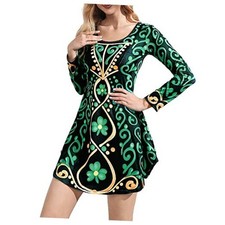 Women St Patrick's Day Shamrock Clover Printed Long Sleeve Large Shamrock Stems