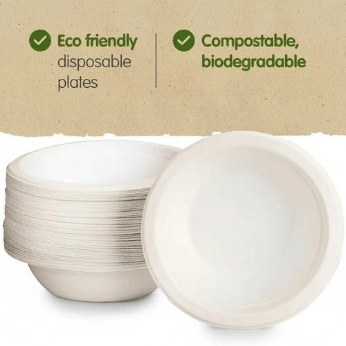 Bagasse Bowls Party Plates For hot Food Bio Eco Disposable Paper Table Set 8oz