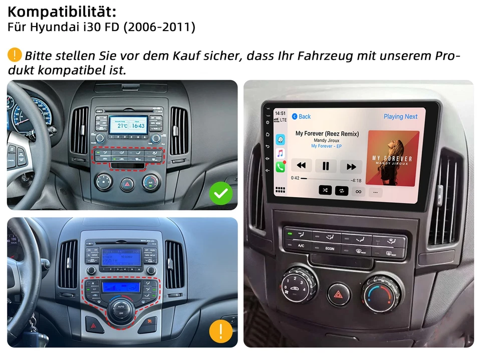 9" 8Core 4+64GB Android15 CarPlay Autoradio Für Hyundai i30 FD 2006-2011 GPS RDS - Bild 2 von 4