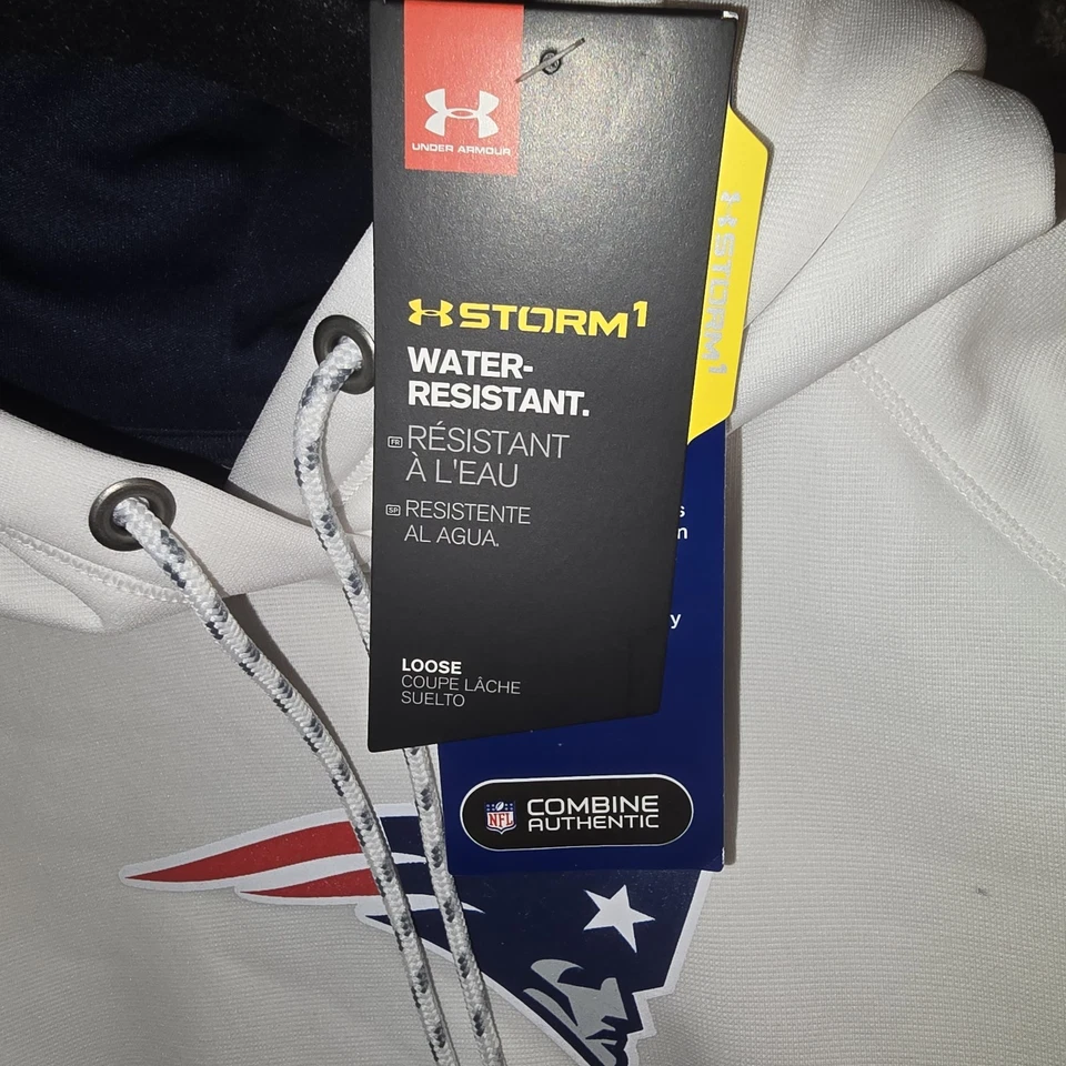 New England Patriots NFL Hoodie XXL 2X White Combine Under Armour Fleece NWT NEW - Image 3 of 4