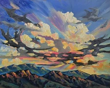 Painterly LARGE Artwork Sky Light Impressionism Clouds Canvas Hawkins Original