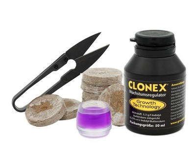 Tauro Clonex Set Clonex 50ml, Gefäß, Schere und 24x Torf Quelltablette von Jiffy