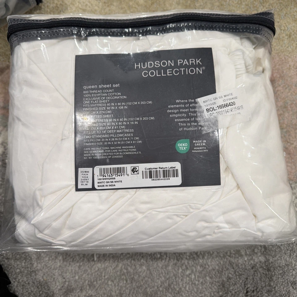 HUDSON PARK COLLECTION 800TC 100% Algodón Egipcio Satén Queen Juego de Sábanas 4 Piezas Foto 4 de 4