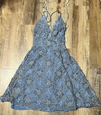 ASTR The Label Drew Plunging Two-Tone Lace Mini Dress Strappy Sz Small Blue
