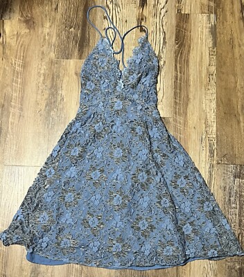 ASTR The Label Drew Plunging Two-Tone Lace Mini Dress Strappy Sz Small Blue  | eBay