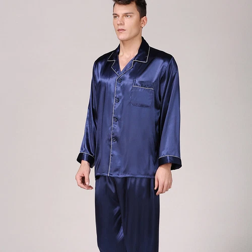 Men's Silk Satin Pajamas Pyjamas Set Long Sleeve Sleepwear Pijama Nightwear - Bild 18 von 50