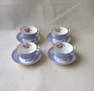 Set Of 4 Copeland Spode Maritime Rose Tea Cups And Saucers