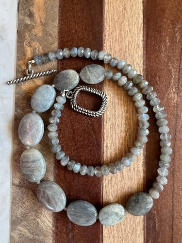 Long Labradorite Necklace, Graduated Necklace, A+Labradorite Oval Stones, 19.5 - Picture 9 of 10