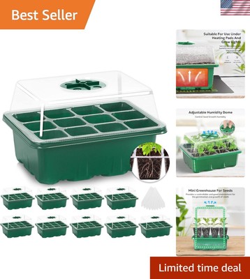 Portable 10-Pack Mini Greenhouse Seed Starter Trays with Adjustable Vents