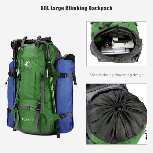 Waterproof 60L Hiking Backpack with Rain Cover - Lightweight Daypack Rucksack - 第 7/11 張圖片