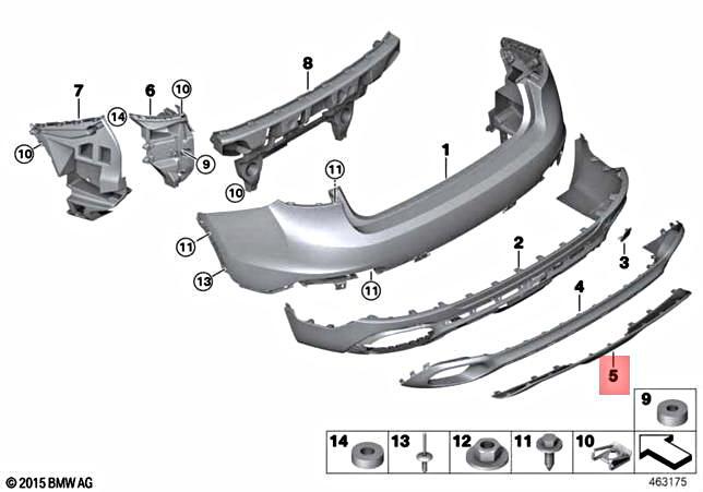 2015 - 2018 BMW X6 Rear Bumper Lower Trim Diffuser Cover OEM 
