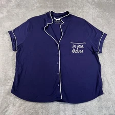 Kate Spade Pajama Top Women XL Sleep Shirt In Your Dreams Navy Blue White Trim