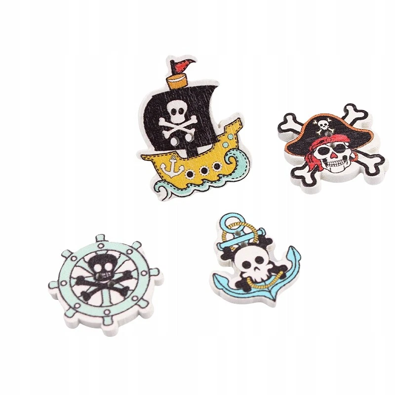 Set 50 Stück Holzknopf Piratenset bunt Piraten Anker Boot Knopf Holz - Bild 2 von 3