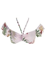 Bar Iii Ppink Multi Floral Printed Ruffled Sleeved Bikini Top S