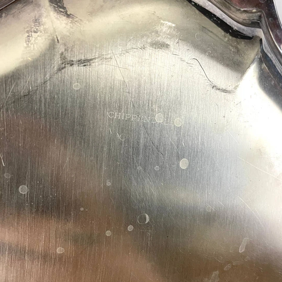 Plato de baratija chapado en plata Chippendale de colección 11" X 9" bordes festoneados plato Foto 4 de 4