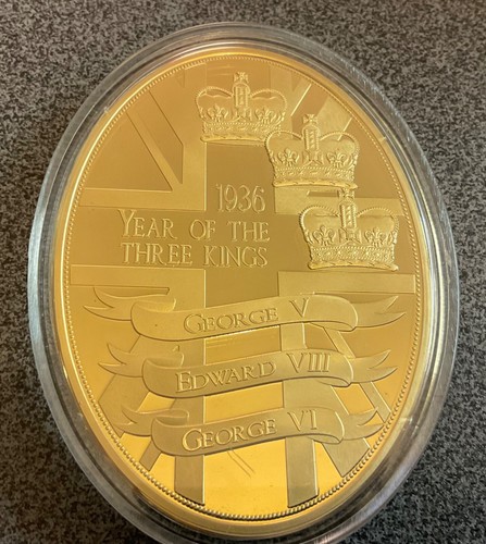 THE 3 KINGS 1936,STUNNING 100 gr OVAL SHAPED GOLD PLATED MEDAL,SWAROVSKI STONE - Picture 8 of 10