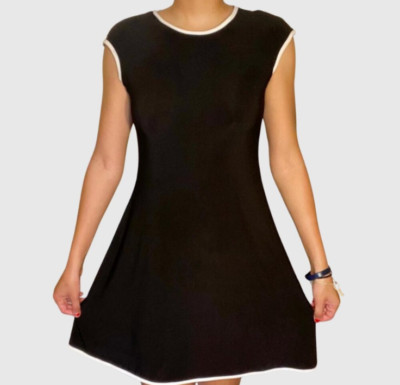 Annalee Hope Retro Sport Dress Sz S Black Tennis Piping Trim Stretch Active USA