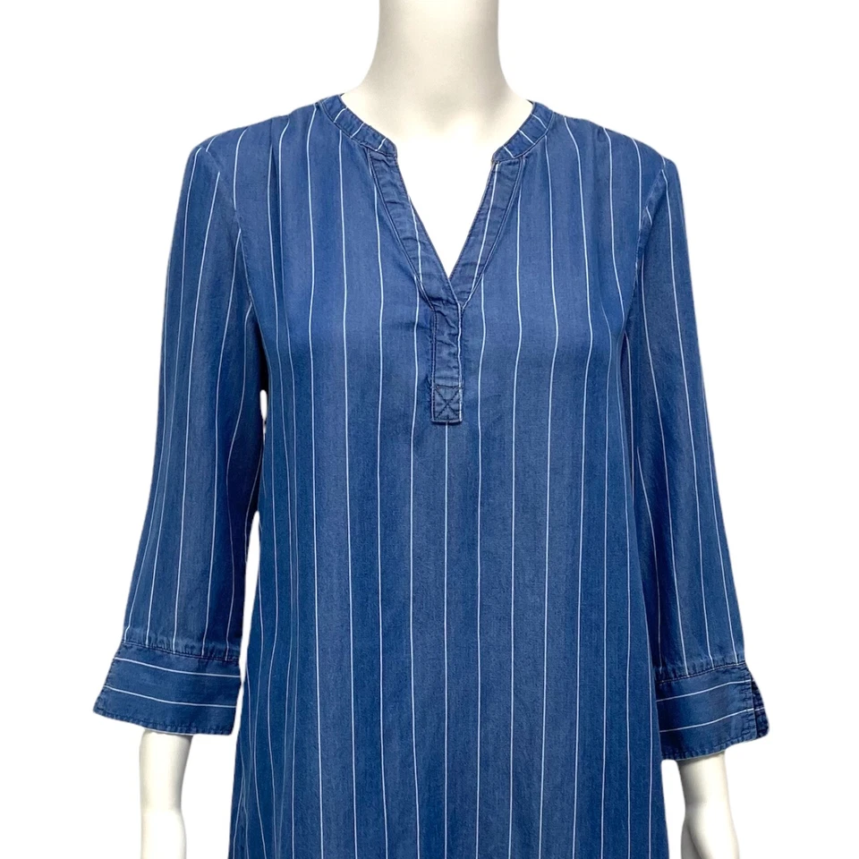 New Directions Women's Raglan Sleeve Blue Denim V-Neck Sheath Dress Size S Foto 2 de 4