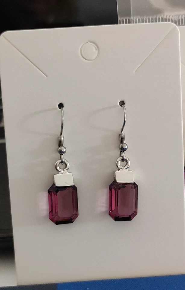 Orecchini pendenti cristallo austriaco viola metallo rodiato colore argento - Immagine 2 di 4