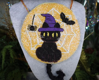 Kirks Folly Halloween Handbag Black Kitty Cat Magic Cross Body Purse Beaded