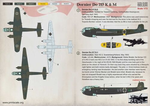 Decalcomania per aereo 1:72 Dornier Do-217 K&M set 1,5 fogli stampa scala 72-329 - Foto 7 di 24