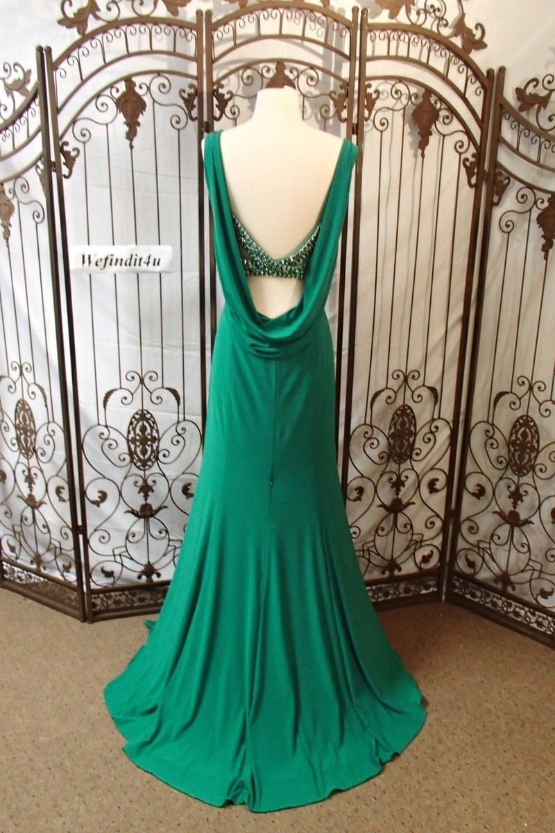 drape back formal dress Q32 MORI LEE 99053 EMERALD BEADED SZ 14 PROM PAGEANT GOWN NWT white hoco dresses