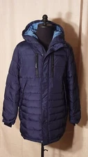 NWT ROBERT GRAHAM Hooded Knee Length Down Puffer Jacket in Navy Size L. $498.
