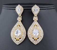 Drop Austrian Rhinestone Crystal CZ Chandelier Dangle Earrings Wed E3510G GOLD
