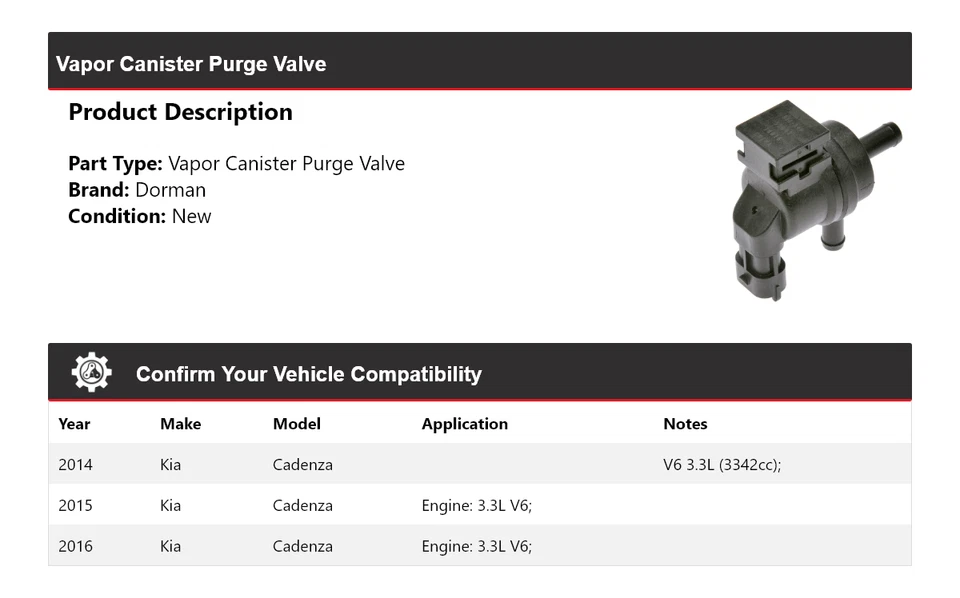 Válvula de purga de bote de vapor 2015 para Kia Cadenza Dorman 2014-2016 Foto 2 de 4