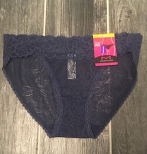 MAIDENFORM LUXURIOUS LACE BIKINI PANTY Size 5/S Dark Navy Blue Lace High Leg
