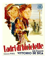 Vintage italienisches Filmplakat Wandkunst Fahrraddiebe Stadtszene Po
