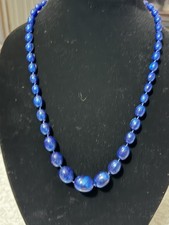 Lot of 2 Marbled Blue Acrylic Bead Necklace 22"& Olive Green Beaded Necklace 22"