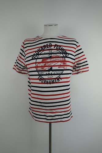 Dsquared2, Dsquared2 Men Cotton Vintage Logo T-Shirt L Multicolor Striped Crew Neck