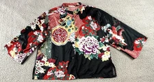 Natori Womens Mikado Mandarin Collar Button Up Top Blouse Floral Multi Size M