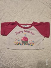 Vintage Build A Bear Workshop Happy Birthday T-Shirt White  Pink Cupcake Top