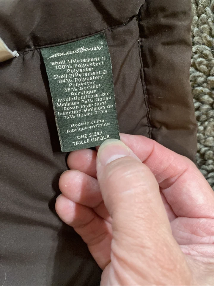 Eddie Bauer Goose Down Puffer Throw Brown Gray Plaid Fleece Vintage 48x56” - Image 4 of 4